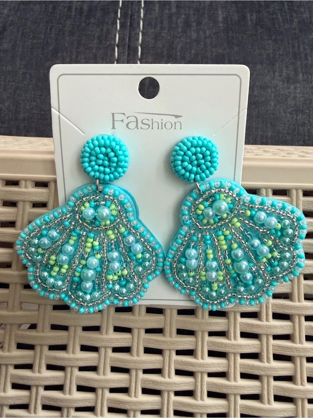 Fashion Turquoise Beaded Fan Drop Earrings